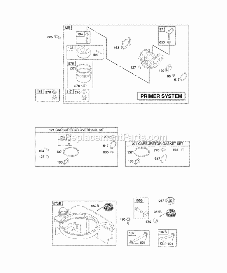 Carburetor Fuel Supply Diagram and Parts List for 125H02-0110-D1  Briggs and Stratton Engine